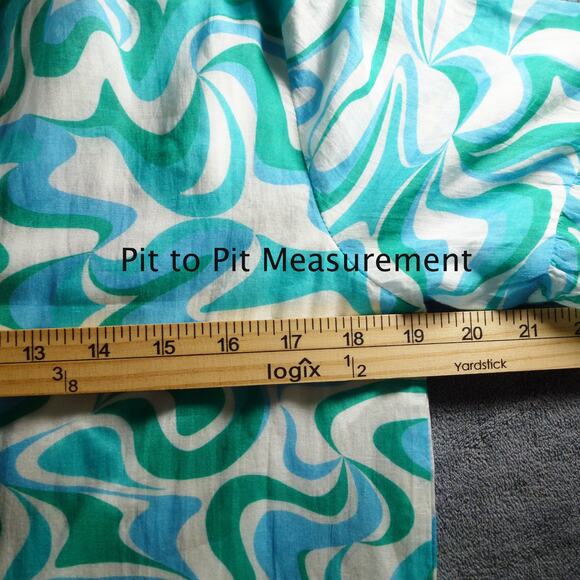 Addison Bay Blue Green Wave Print Cotton Caftan Dress XS Resort Beach Cover Up - Picture 9 of 11